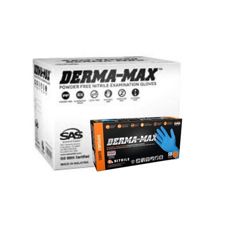SAS Safety-Derma Max 6610-40 Powder-Free Nitrile Exam Gloves, 8 Mil, 12" Extended Cuff, 2X-Large, 50/Box, 10 Boxes/Case