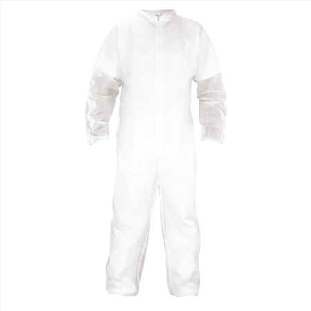 SAS Disposable Polypropylene Coveralls, General Purpose Crew Neck Work Coverall, Lightweight, Elastic Wrist & Ankle Cuffs, Full Zipper Front for Medical, Painting, Lab, Factory (Large)