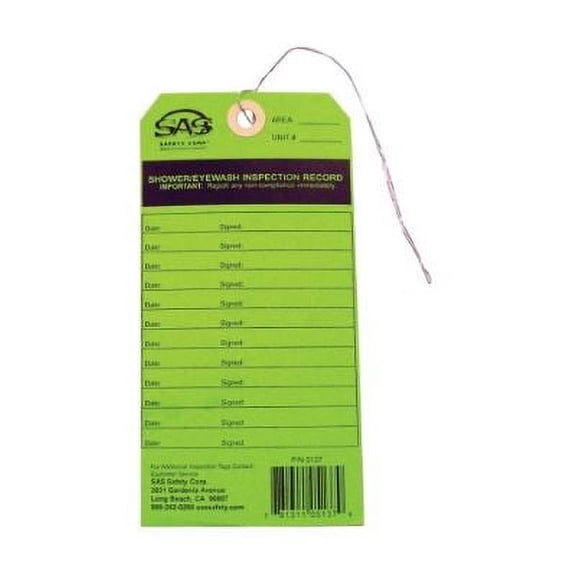 SAS Safety 5137 Eyewash Inspection Tag