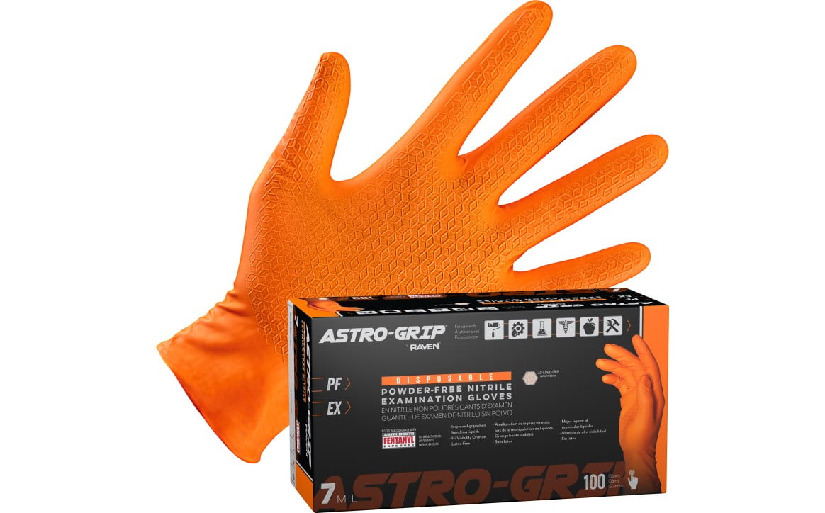 Astro-Grip 66473 Powder-Free Exam Grade Nitrile Disposable Gloves - 7 Mil, Size L, 100 Gloves/Box