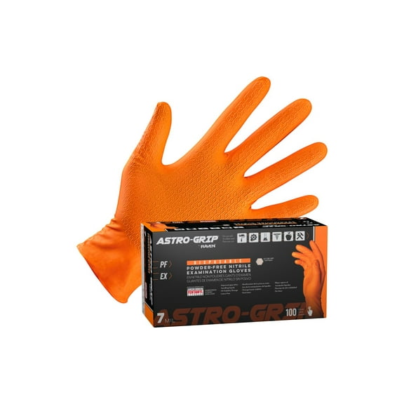 Astro-Grip 66473 Powder-Free Exam Grade Nitrile Disposable Gloves - 7 Mil, Size L, 100 Gloves/Box