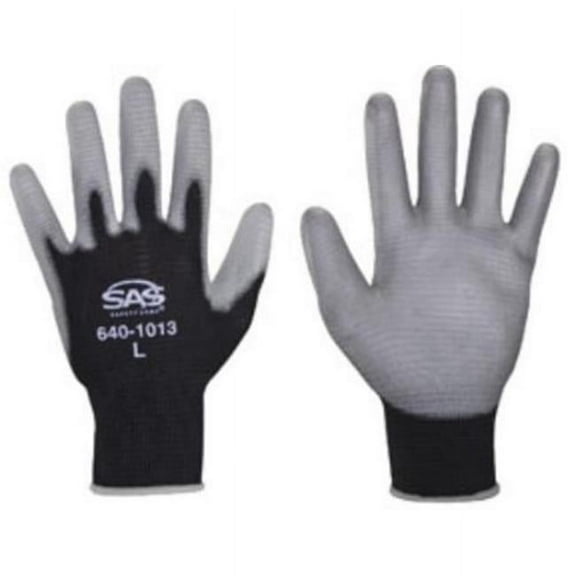 PawZ Black Nylon Knit Shell Gloves | Abrasion Resistance 13 Gauge Seamless Work Gloves | Polyurethane Textured Palm Grip Coating for Handling Oil, Grease and wet or dry conditions (Medium)