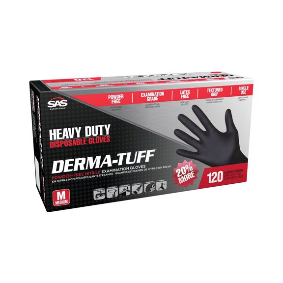 SAS Safety SAS-66582 Derma Tuff PF Heavy Duty Disposable Nitrile Gloves, Medium - 6 Mil