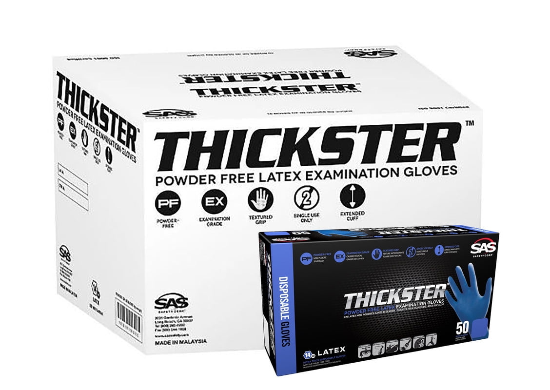 SAS Safety Thickster 6605-20 Powder-Free Latex Exam Gloves, 14 Mil, 12" Extended Cuff, XX-Large, 50/Box, 10 box/case