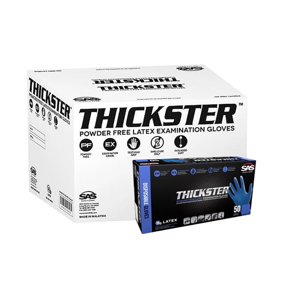 SAS Safety Thickster 6605-20 Powder-Free Latex Exam Gloves, 14 Mil, 12" Extended Cuff, XX-Large, 50/Box, 10 box/case