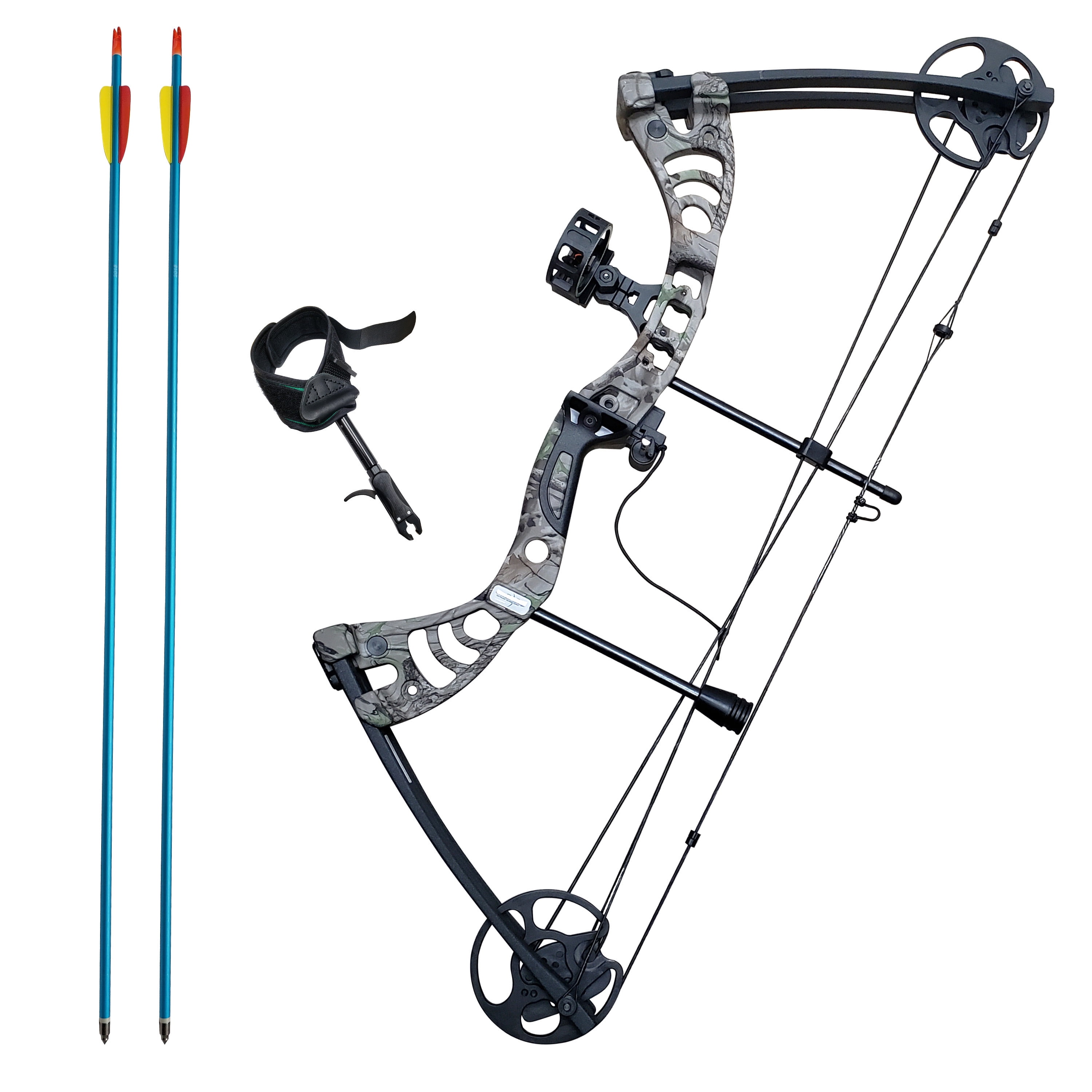 SAS Scorpii 55lbs Bow Kit w/ Arrow Rest, Sight, Release, and Arrows - Black/Camo