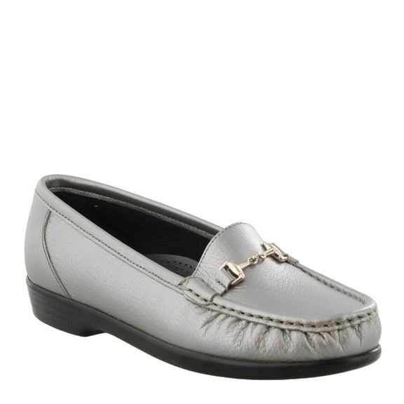 SAS Metro Women’s Slip On leather Loafer Shoes Pewter Silver