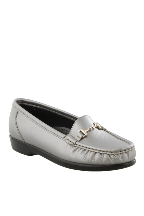Metro Women’s Slip On leather Loafer Shoes Pewter Silver