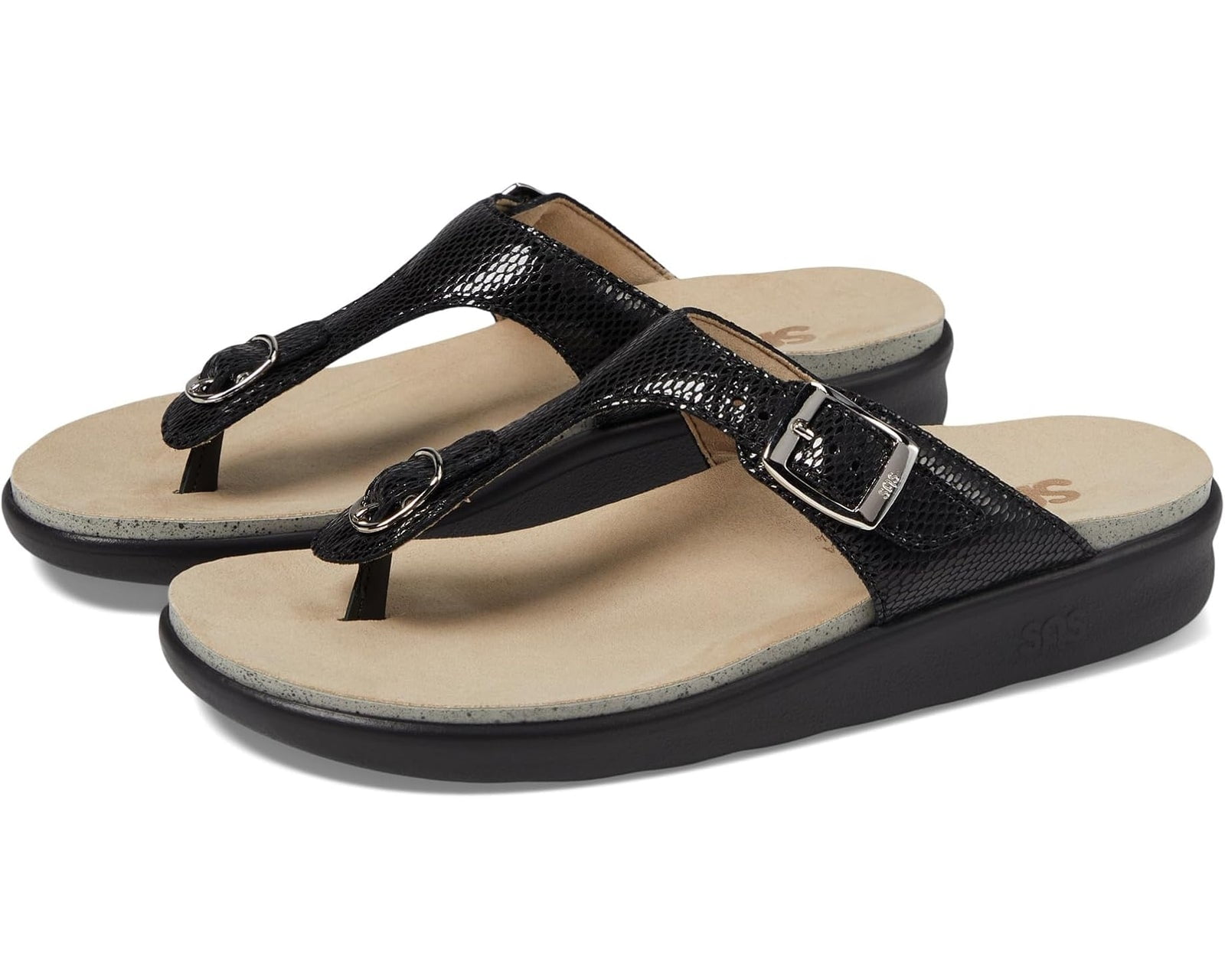 SAS Women's Sanibel Comfort Thong Sandal Black Snake
