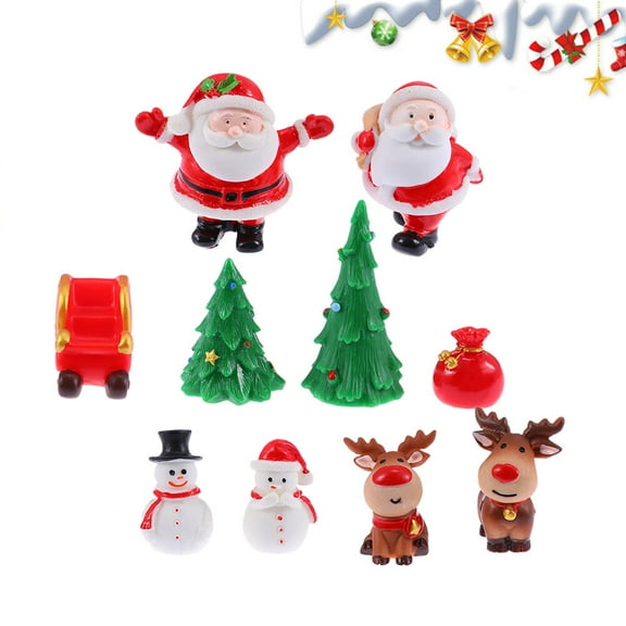 SASABAXI 10Pcs Red Resin Snowman Elk Miniature Figurines For Christmas Party Decoration