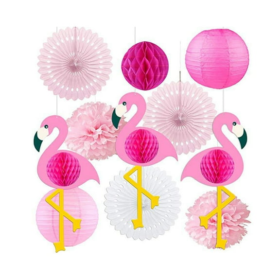 SASABAXI 11 Pcs Hanging Party Decoration Set Flamingo Honeycomb Ball Lanterns for Birthday Party Favors