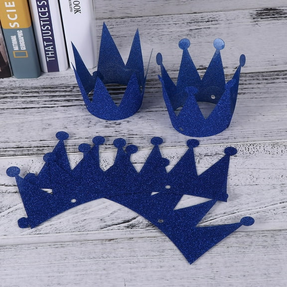 SASABAXI 12Pcs Birthday Crown Hats Royal Blue Glitter Surface For Kids Party Decoration 9.50X0.39In