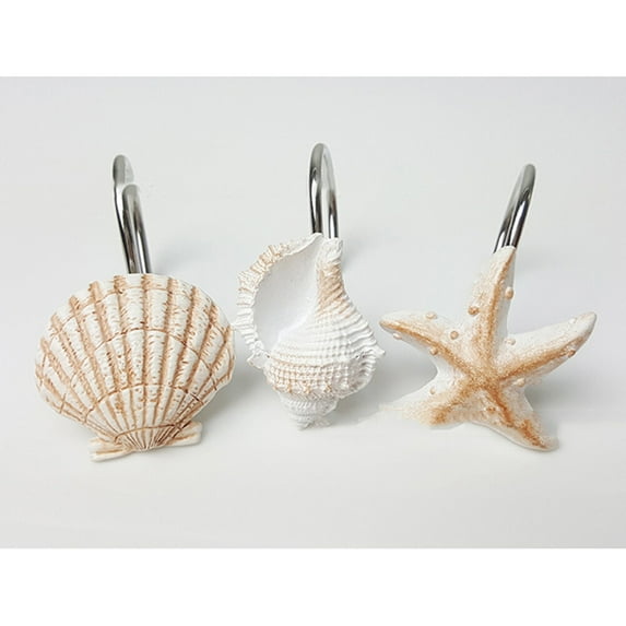SASABAXI 12Pcs Seashell Curtain Hooks Conch Shell Resin Metal Bathroom Accessories Home Decor
