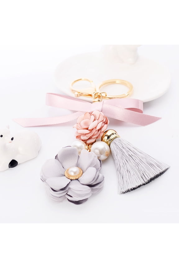 1Pack Pink Metal Rose Flowers Keychain Bag Pendant for Purse Valentine's Day Girls