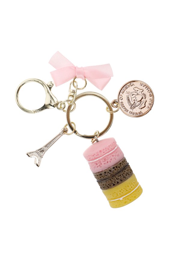 1Set Keychain Macarons Model Shape Metal Bag Charm for Daily Use Pink Brown Multi