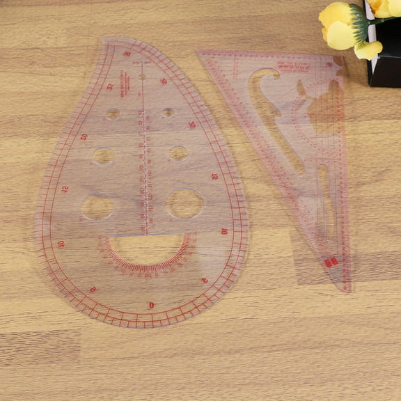 SASABAXI 7Pack Ruler Set Transparent Orange Plastic for Template Drawing Sewing Tool Various Shapes