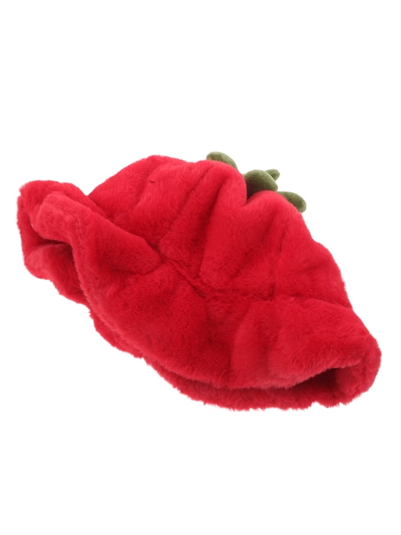 Red Plush Tomato Shape Bucket Hat Winter Warm Outdoor Hat