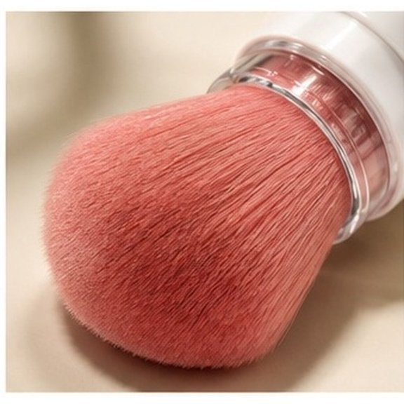 SASABAXI Pink Retractable Makeup Brush with Refillable Powder Storage, Soft Synthetic Fiber Bristles, ABS for Travel