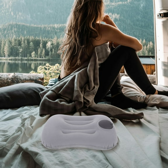 SASABAXI Travel Pillow Inflatable 1Pack Flocking Light Grey For Comfort On Airplanes And Road Trips