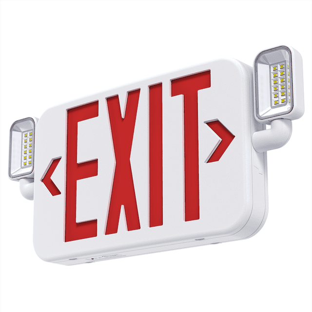 SASELUX LED Emergency Exit Sign Light Red Letters Adjustable Heads Backup Battery Plastic UL 924