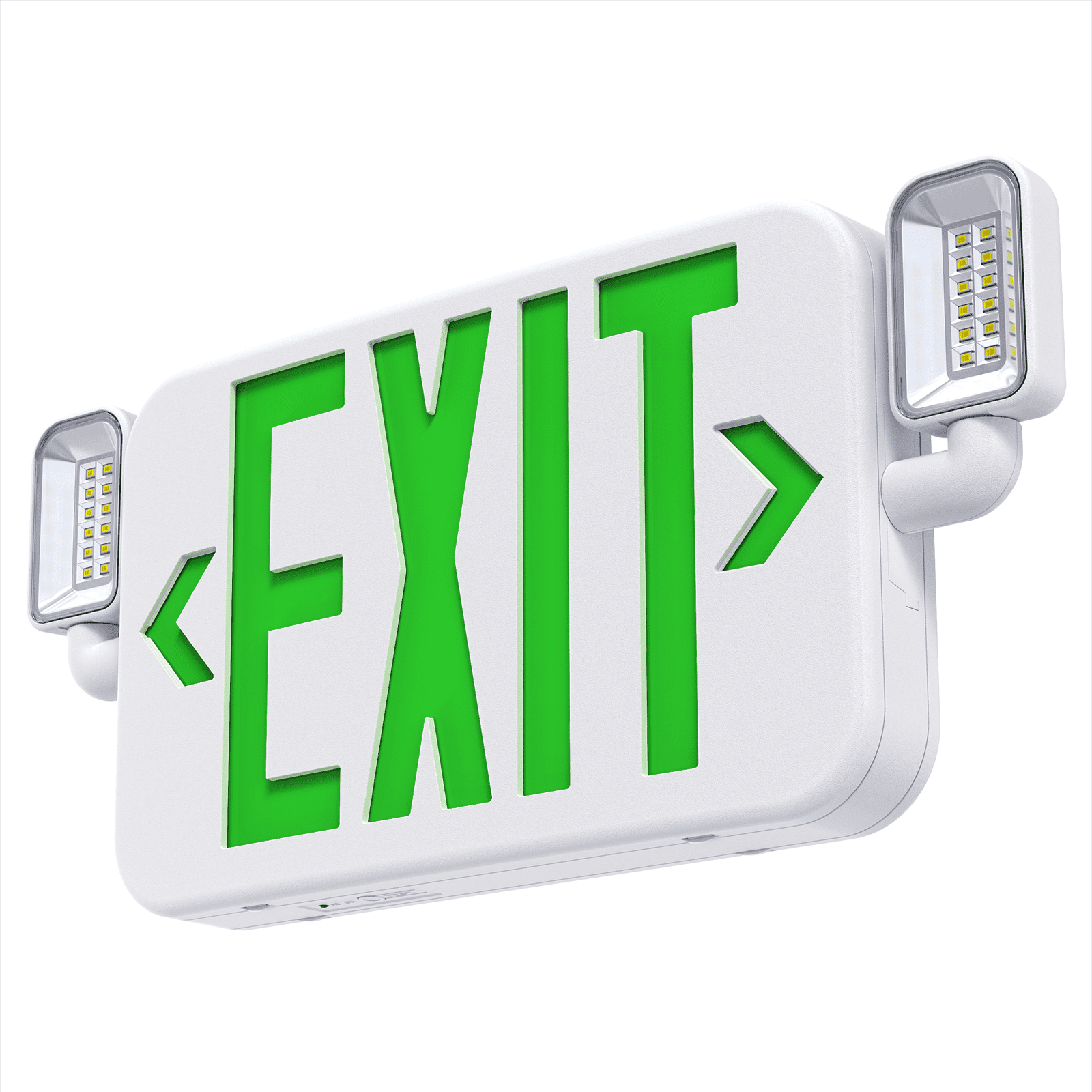 SASELUX Led Combo Emergency Exit Sign Light with Two Adjustable Head Backup Battery,US Standard Green Letter,UL 924,120/277V (1 Pack)