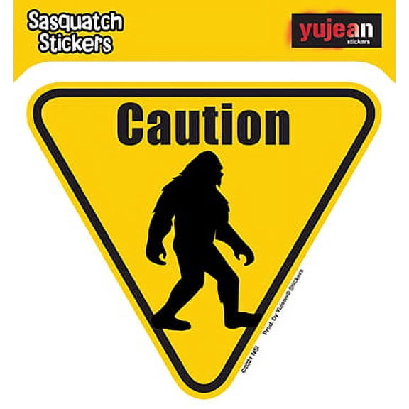 SASQUATCH CAUTION STICKER - "Squatcher" Weather Resistant Long Lasting In / Out Door Die-Cut Decal Sticker - 4.75" x 4.25"