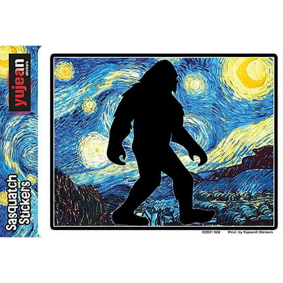 SASQUATCH STARRY NIGHT STICKER - "Sasquatch Starry Night" Weather Resistant Long Lasting In / Out Door Die-Cut Decal Sticker - 5.25" x 4"