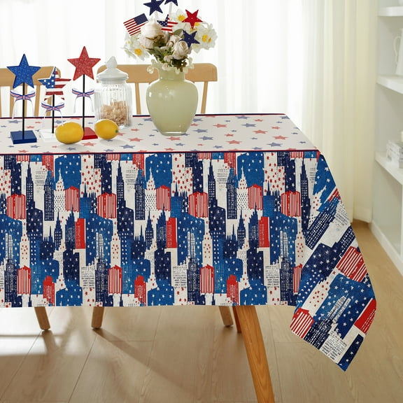 SASTYBALE 4th of July Rectangular Tablecloth 52×70 Inch, Patriotic Memorial Day Blue Red Star Independence Day Retro Holiday Table Cloth for Dining Party Picnic