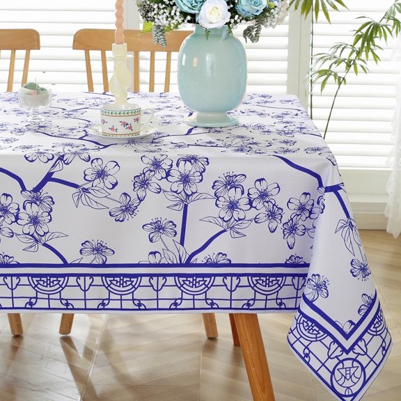 SASTYBALE 60 x120 Inch Rectangle Table Cloths, Blue Floral Tablecloth Vintage Rustic Pastoral Spill Proof Stain Resistant Table Covers for Picnic, Dining, Tea Party Supplies and Decorations