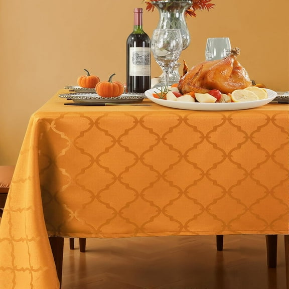 SASTYBALE Christmas Tablecloth Floral Jacquard Polyester Table Cloth Spill Proof Wrinkle Resistant Table Cover for Harvest, Fall Decoration(Rectangle,60"x84"(6-8 Seats,Amber)