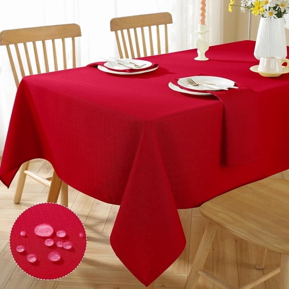 SASTYBALE Christmas Tablecloth Rectangle Waterproof Wrinkle Fee Textured Fabric Table Cloth, Soft Faux Linen Table Cover for Xmas, Holiday, Winter, Party, Banquet (20 x 20 Inch Rectangular, Red)