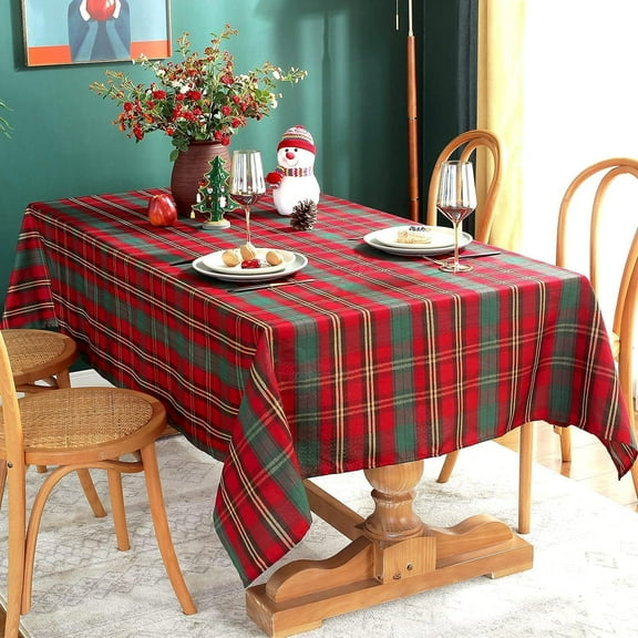 SASTYBALE Christmas Tablecloth Red,Plaid Rectangle Xmas Metallic Fabric Table Cloth Dust-Proof Wrinkle Resistant Heavy Weight Polyester Table Cloths for Holiday Kitchen Dinning Tabletop