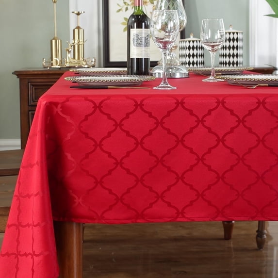 SASTYBALE Christmas Tablecloths Rectangular, Jacquard Xmas Table Cloth with Geometric Patterns, Washable Spillproof Table Cover for Parties Winter Holiday Decor (Rectangle, 60" x 102", Red)