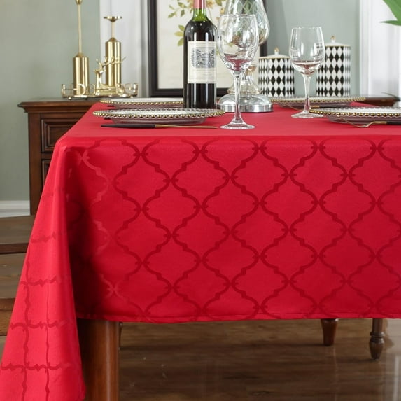 SASTYBALE Christmas Tablecloths Rectangular, Jacquard Xmas Table Cloth with Geometric Patterns, Washable Spillproof Table Cover for Parties Winter Holiday Decor (Rectangle, 60" x 84", Red)