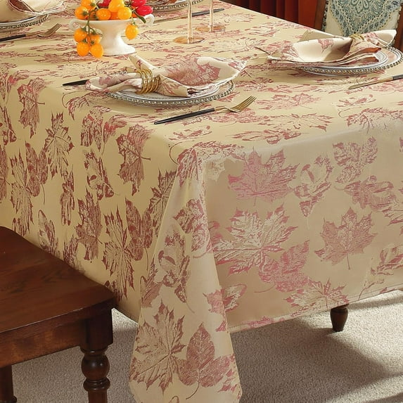 SASTYBALE Fall Tablecloths for Rectangle Tables Maple Leaves Jacquard Tablecloth, Vintage, Spill-Proof & Wrinkle Free for Thanksgiving Feasts, Harvest Celebrations, Cozy Dinners