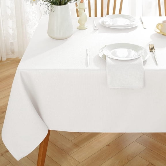 SASTYBALE Faux Linen Rectangle Tablecloth, Waterproof Washable Textured Woven Table Cloth, Fabric Table Cover for Dining, Party, Wedding, Indoor Outdoor (20 x 20 Inch Rectangular, White)