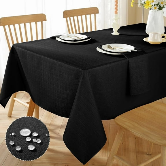 SASTYBALE Faux Linen Rectangle Tablecloth, Waterproof Wrinkle Free Woven Textured Table Cloth, Soft Fabric Table Cover for Home Dining, Party, Wedding, Holiday (60x 102Inch Rectangular, Black)