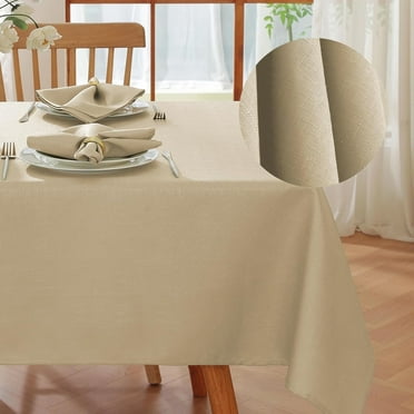 SASTYBALE Rectangle Tablecloth - Linen Textured Farmhouse Table Cloth Water Resistant Wrinkle Free Washable Fabric Table Cover for Kitchen Dining Tabletop Decoration, 52 x 70 Inch, Beige