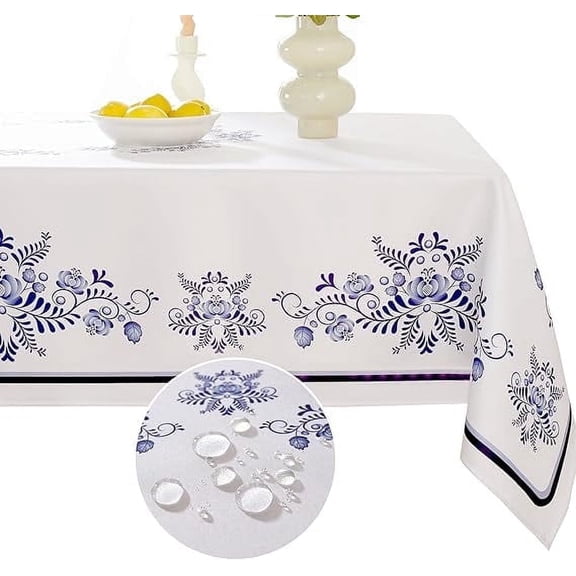 SASTYBALE Rectangle Tablecloths Blue and White Porcelain Tablecloth, Spill Proof Stain Resistant Table Cover for Holiday Kitchen Dining Picnic Party (52" x 70", Rectangle/Oblong(4-6 Seats))