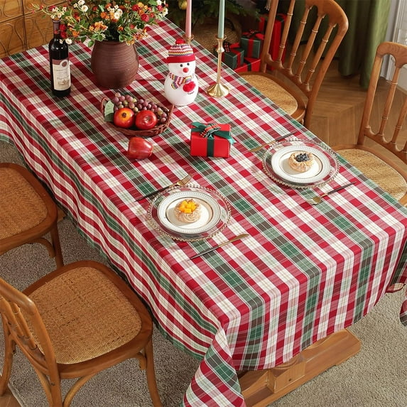 SASTYBALE Red and White Plaid Tablecloth,Rectangle Xmas Metallic Fabric Table Cloth Wrinkle Resistant Heavy Weight Polyester Table Cloths for Holiday Kitchen Dinning Tabletop(60" x 120")