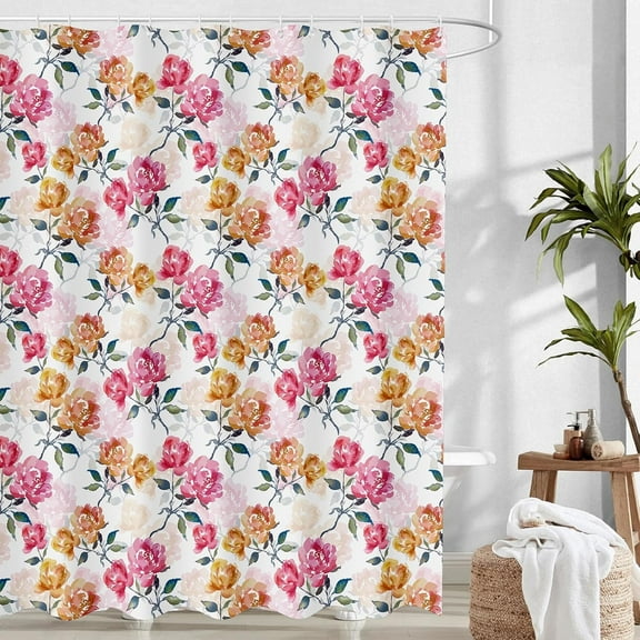 SASTYBALE Shower Curtain, Spring Floral Shower Curtains 72 x 72 Inch with 12 Hooks, Weighted Hem Bath Curtains, Waterproof Shower Curtain Liner for Bathroom Bathtub Decor, Rose