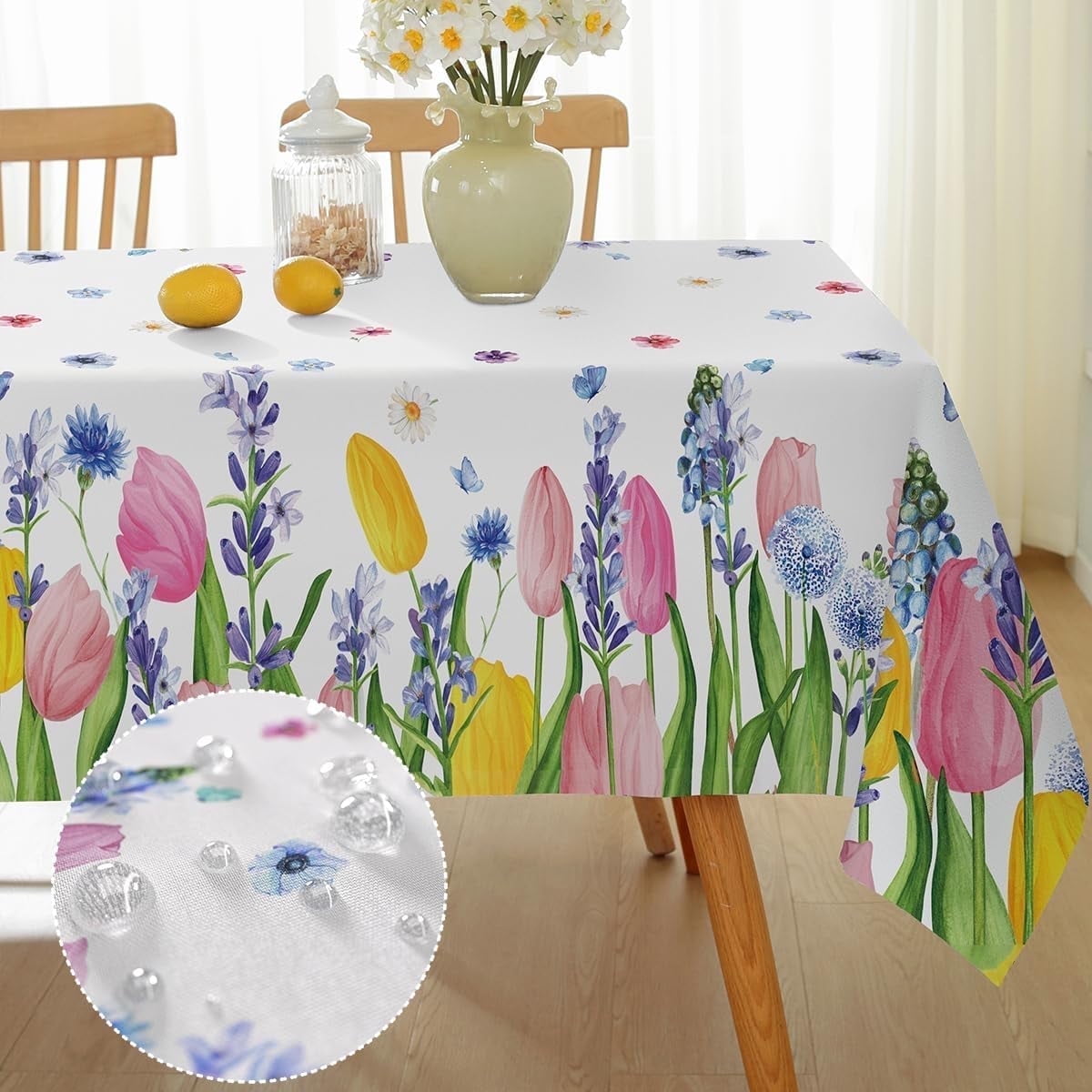 Spring Tablecloth Texture SASTYBALE Spring Floral Tablecloth Rectangle, Washable Tulip Lavender ...