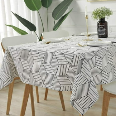 SASTYBALE Square Tablecloth Geometric Style Cotton Linen Table Cloth Dust-Proof Table Cover for Kitchen Dinning Tabletop Decoration (Square/Round, 55" x 55" (2-4 Seats))