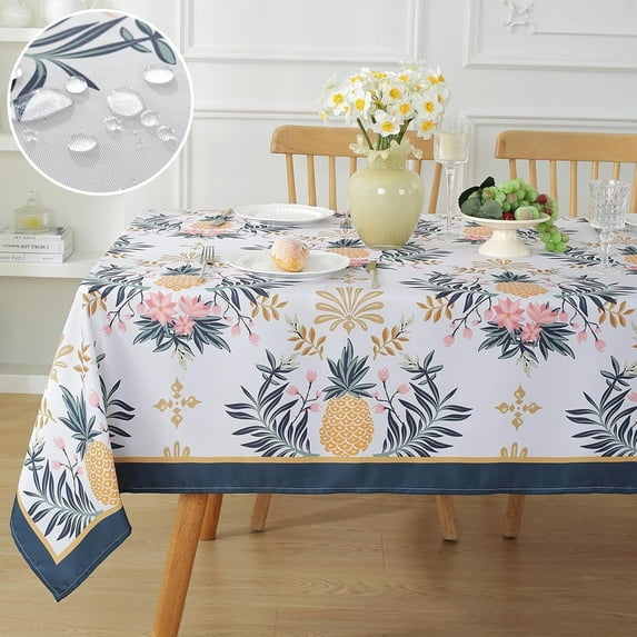 SASTYBALE Summer Tablecloth for Rectangle Tables, Wrinkle Resistant Floral Table Cloth with Pineapple Pattern, Spill Proof Polyester Table Cover for Indoor Outdoor Patio (Rectangle, 52" x 70")