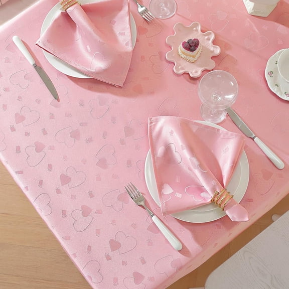 SASTYBALE Tablecloth, Luxury Satin Fabric with Woven Heart Embossed Pattern, Elegant Reusable Table Cover for Valentine’s Day Dinner, Romantic Date, Wedding, Party & Dining