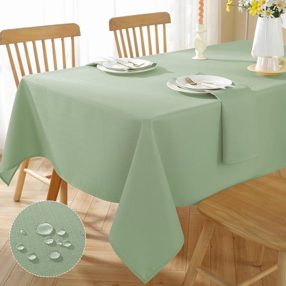 SASTYBALE Textured Rectangle Tablecloth Waterproof Wrinkle Free Fabric Table Cloth, Faux Linen Polyester Table Cover for Dining/Party/Picnic/Indoor/Outdoor (52 x 52 Inch Rectangular, Sage Green)