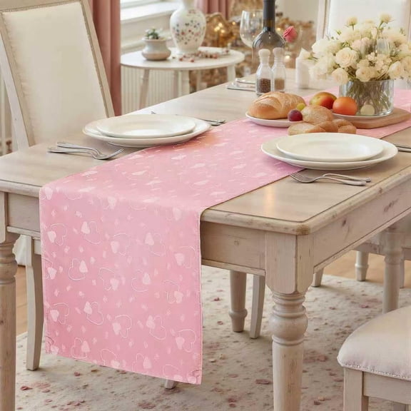 SASTYBALE Valentine's Day Table Runner, Jacquard Spillproof & Stain Resistant Table Cloth with Love Heart Designs, for Anniversary Wedding Home Party Indoor Outdoor Decoration