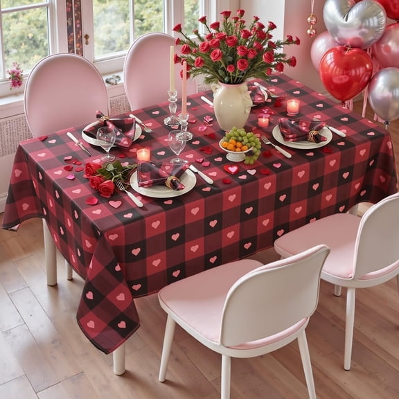SASTYBALE Valentines Tablecloth Rectangular, Washable Table Cloth Spillproof Pink Love Hearts Table Cover for Dining Anniversary Wedding Party Valentine's Day Decor