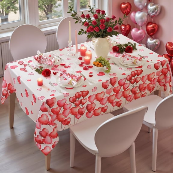 SASTYBALE Valentines Tablecloth Rectangular, Washable Table Cloth Spillproof Pink Love Hearts Table Cover for Dining Anniversary Wedding Party Valentine's Day Decor