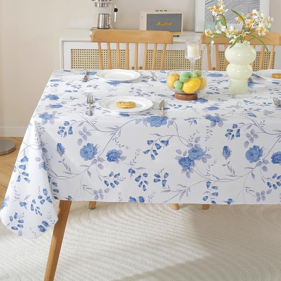 SASTYBALE Vinyl Tablecloth with Flannel Backing Rectangle , 100% Waterproof & Oil Proof Plastic Floral Table Cloth, Heavy Duty Table Cover for Dining, Party, Indoor, Outdoor